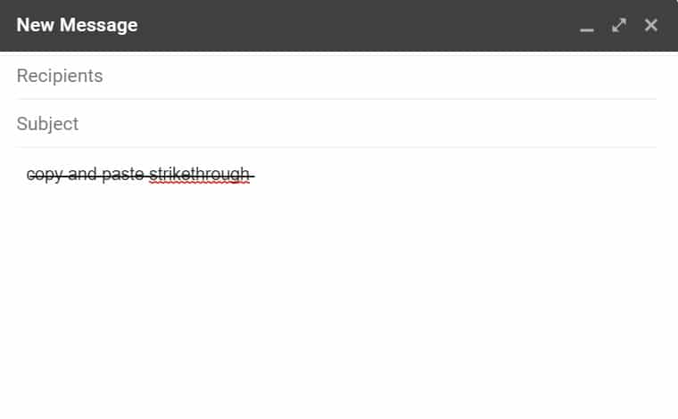 direct copy and paste strikethrough text in gmail message